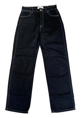 NWOT Reformation Cowboy High Rise Straight Jeans 27 Black Contrast Stitch Eco